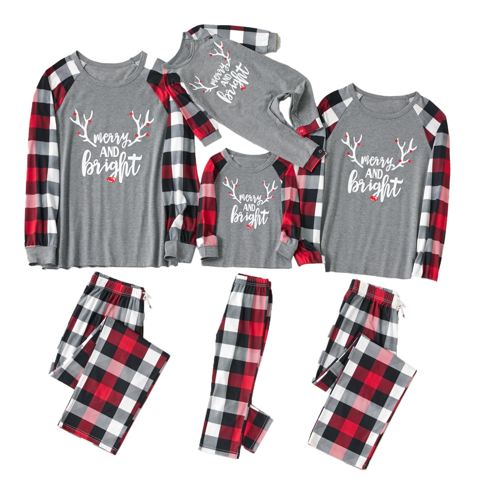 iffei Matching Family Pajamas Sets Christmas PJ's with Letter and Plaid Printed Long Sleeve Tee and Bottom Loungewear-picture-32