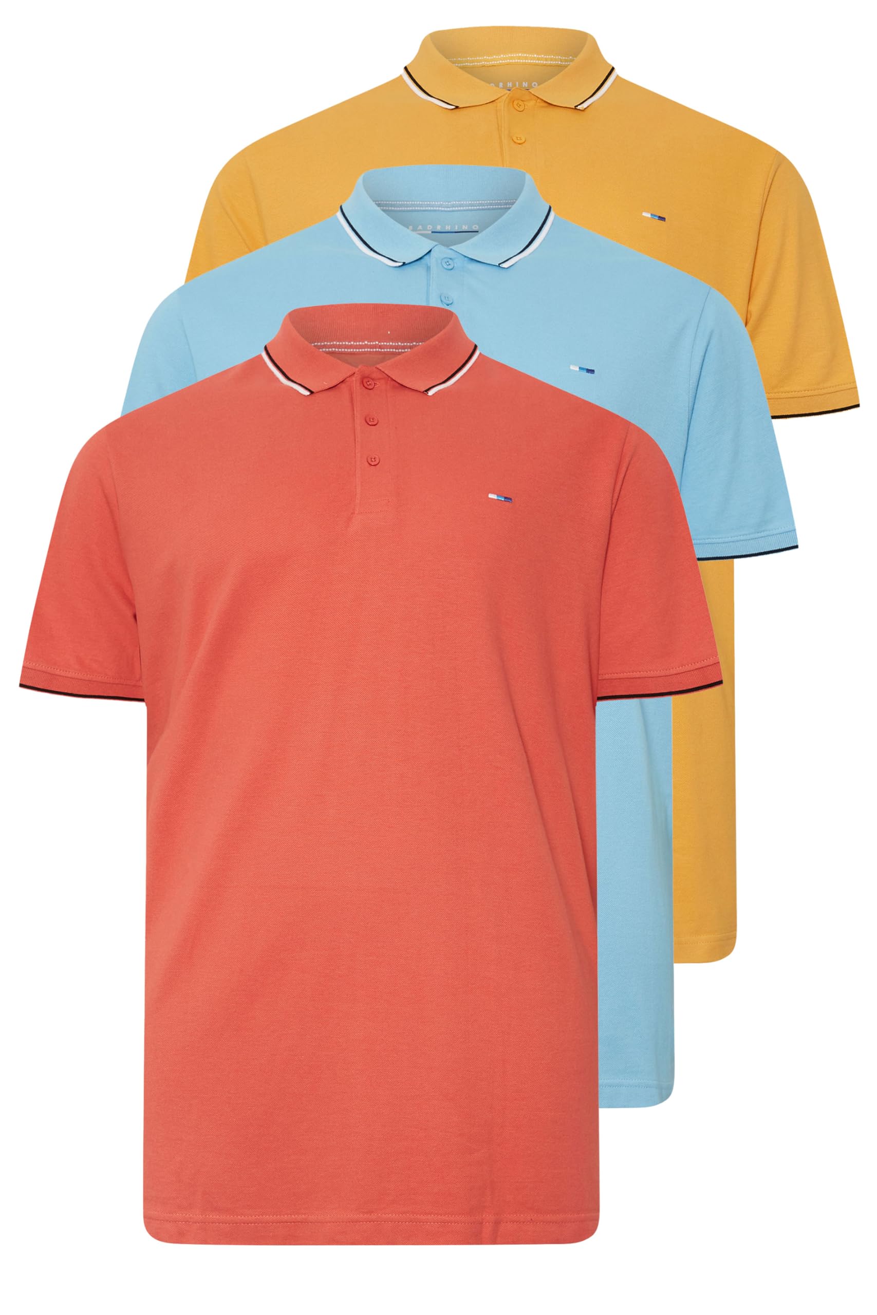 BadRhino 3 Pack Tipped Pique Polo Shirts, Multi, Size 4Xl, Men
