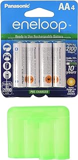 Eneloop QS-RXXW-NU9Y Newest Version 4th Generation AA NiMH Pre-charged 2100 Times Rechargeable Battery with Holder Pack of 4