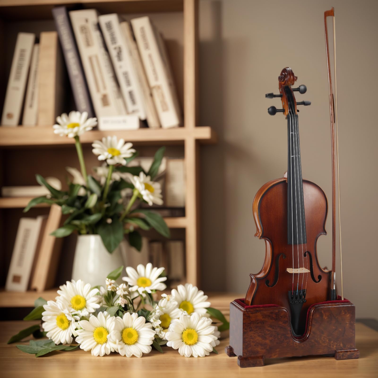 YWYLL Violin and Bow Holder ( Stand), Wooden Violin Holder Floor Display for Violin Velvet Protection - Image 2