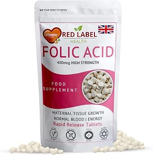 Red Label Health Folic Acid 400 mcg Tablets, 365 Vitamin B9 