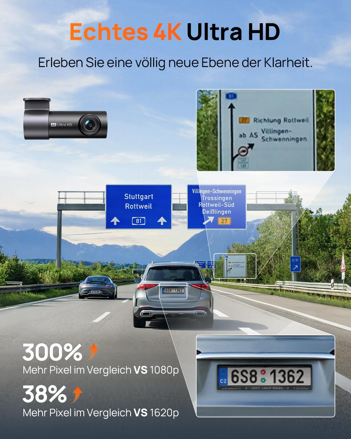 70mai M310 Plus 4K Dashcam 2160P Mini mit 360° Drehbarl, WiFi, G-Sensor, Super Nachtsicht, WDR, F1.55 Blende, 24h Parküberwachung, Loop-Aufnahme, 256 GB