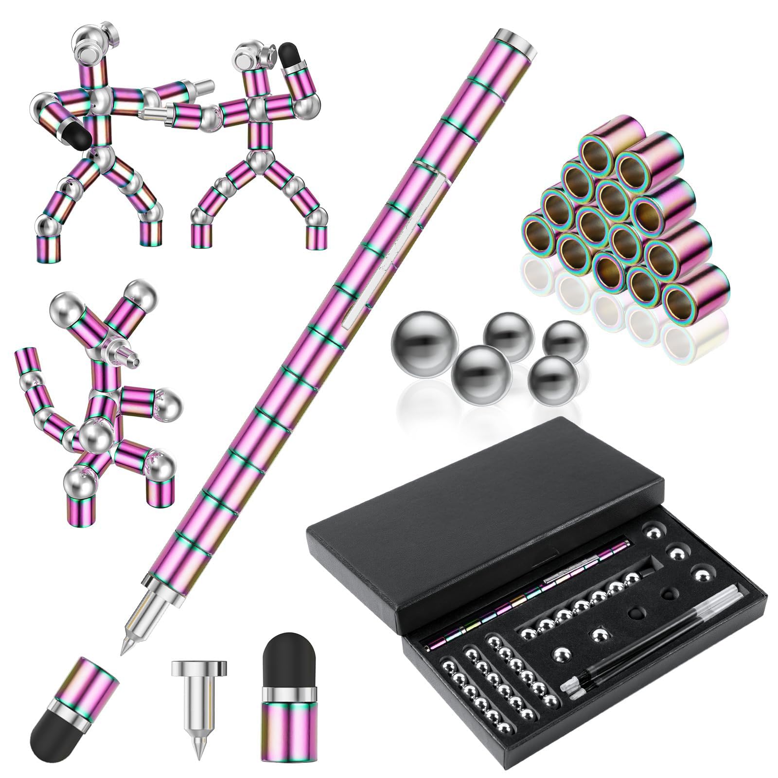 OSDUE Magnetischer Kugelschreiber,Schwarz Kugelschreiber, Lustig Multifunktions Magnetstift, Stressabbau Druckkugelschreiber für Teenager, Junge Männer & Frauen