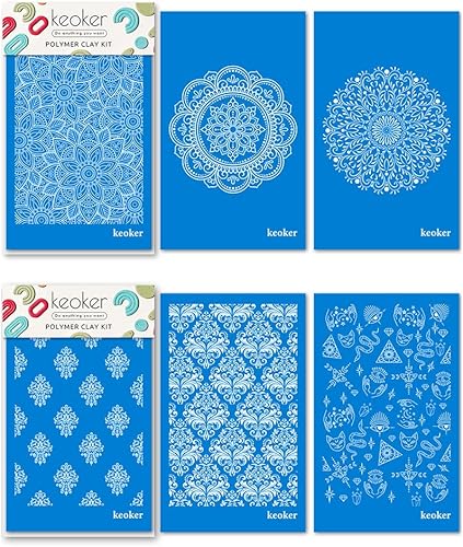 Keoker Plantillas de pantalla de seda boho para arcilla polimérica, 6 piezas de pantalla de seda azteca y bohemia para arcilla polimérica, para