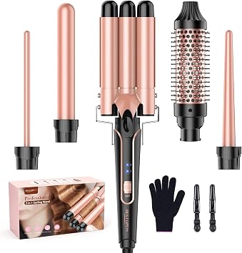 BESTOPE PRO 5 in 1 Curling Iron, Curling Wand Set with Negative Ion Thermal Brush and 4 Interchangeable Ceramic Curling Irons 0.35-1.5, Fast Heating Crimper Hair Tool in All Hair Type, Women Gifts