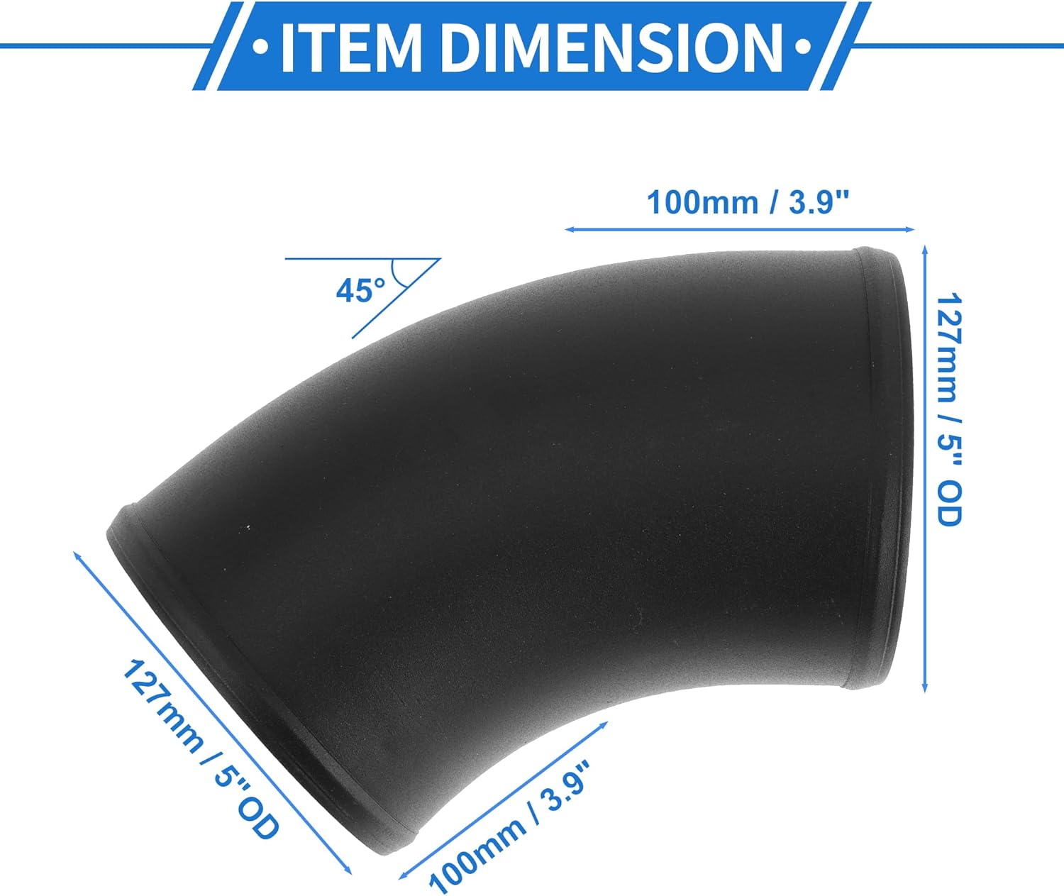 5" OD 45 Degree Bend 6064 Aluminum Alloy Tube Intercooler Pipe Surface Blasting Air Intake Connection Hose W/Double Bead Roll 3.9" Length Black