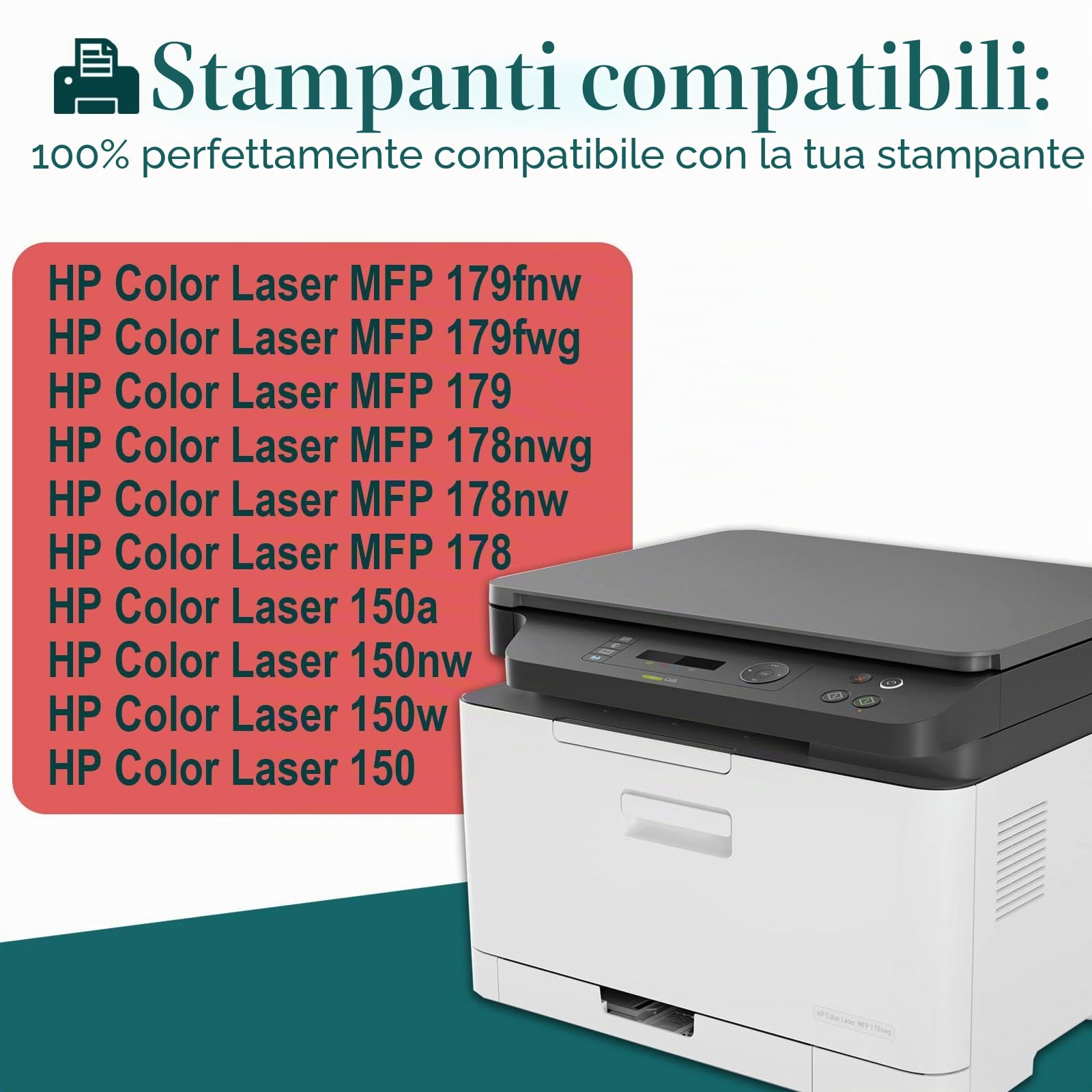 117A (Con Chip) Compatibile HP 117A W2070A Cartuccia Toner per Stampante Color Laser MFP 178nw 178nwg 178 179fnw 179nw 179fwg 179 150nw 150a W2071A W2072A W2073A, Nero Ciano Magenta Giallo