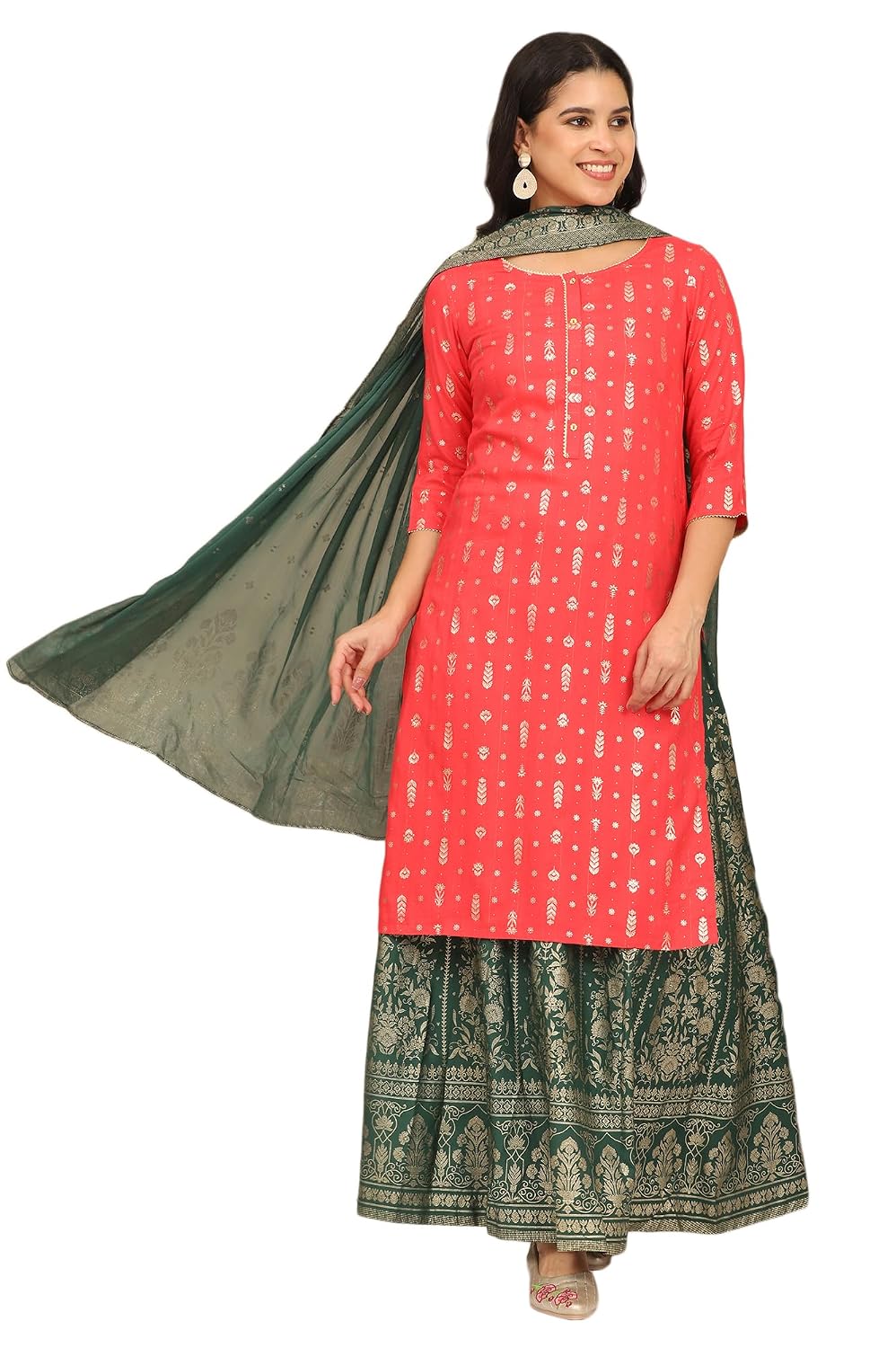 Aurelia Women's White Floral Printed Pure Cotton Straight Kurta, Palazzo and Dupatta Set - Review, Price and Buying Guide
