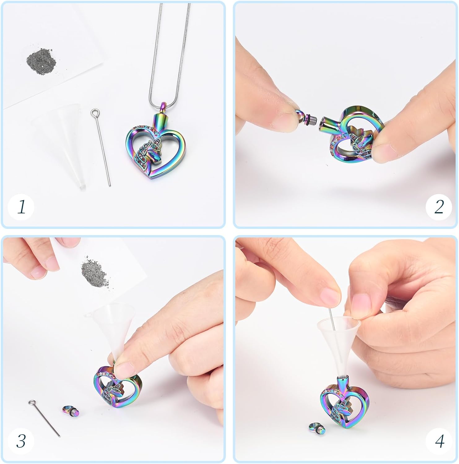 Unicorn Heart Urn Necklace for Ashes Cremation Jewelry for Women Men Stainless Steel Memorial Necklaces Ash Holder for Human Pets Keepsake Jewelry for Loved Ones with Fill Tool - Image 3