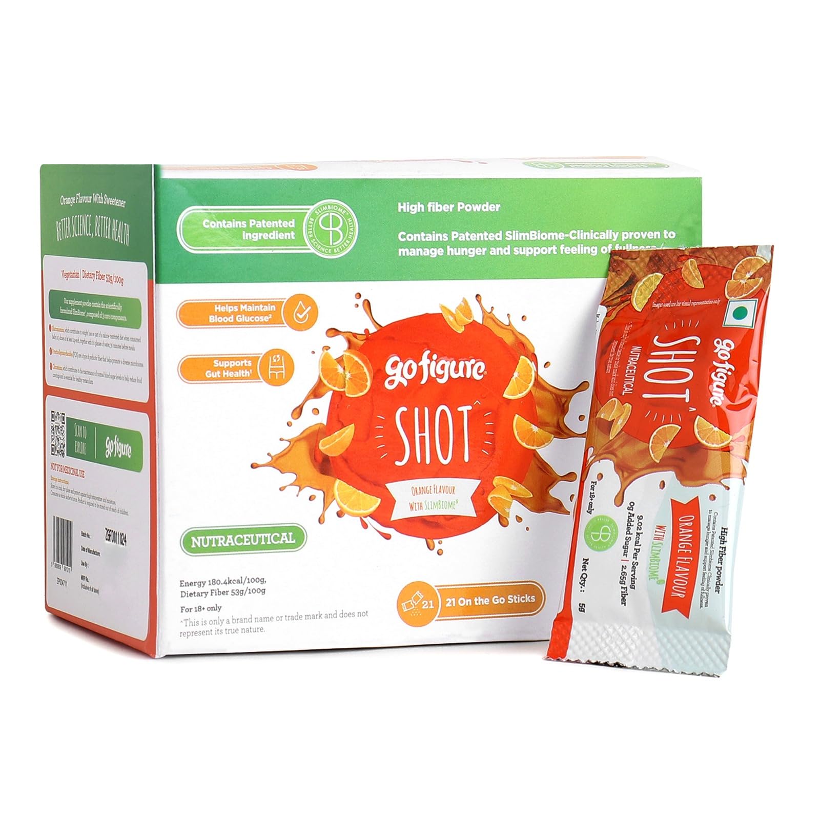 GoFigure Pre Meal Supplement Powder Shot Orange Flavor, 21 Sachets (5g Each) | With Slimbiome for Weight Loss & Weight Management, Metabolism Support | Natural Appetite Control for Men & Women-image-1