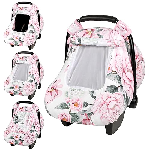 Pea Pod Funda de asiento de automóvil para niñas bebés, funda floral para asiento de automóvil para recién nacidos, con ventanas de 2 capas de