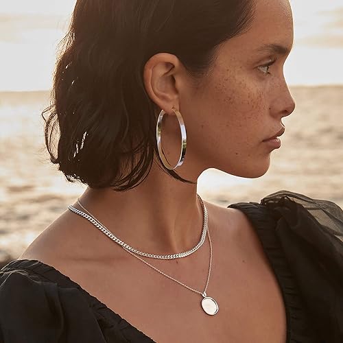 Vista 3 de EXGOX Aretes de aro de plata para mujer, plata de ley y chapado en oro de 14 quilates, plata 925 hipoalergénica, aretes de aro grandes