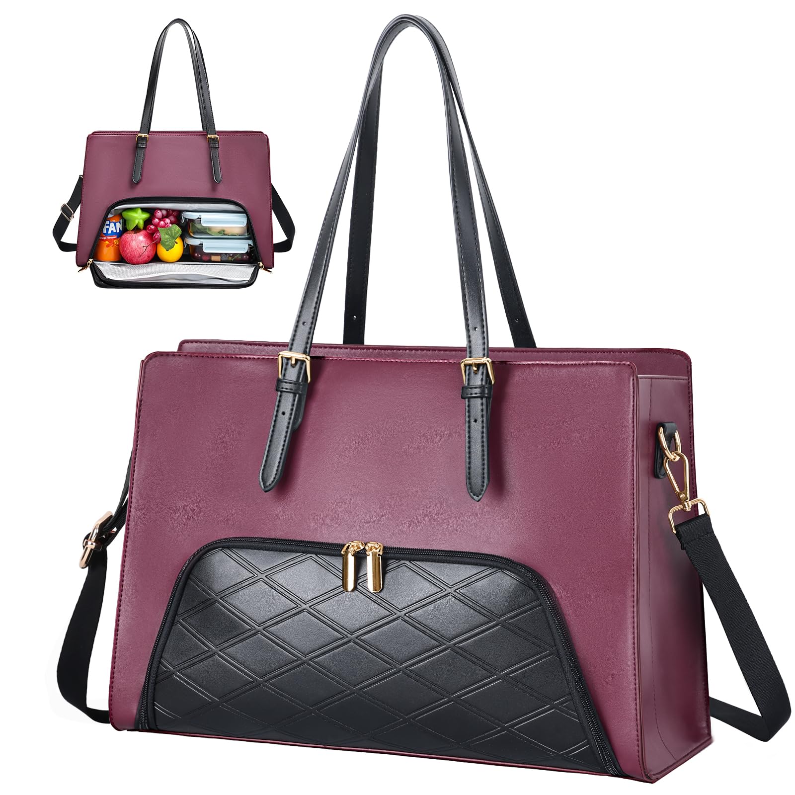Jetviivid Laptoptasche Damen mit Lunchfach, Laptop Handtasche 15.6 Zoll, PU Leder Lunchtasche Laptop Tote Bag Wasserdicht Bürotasche für Arbeit, Büro, Business, Uni