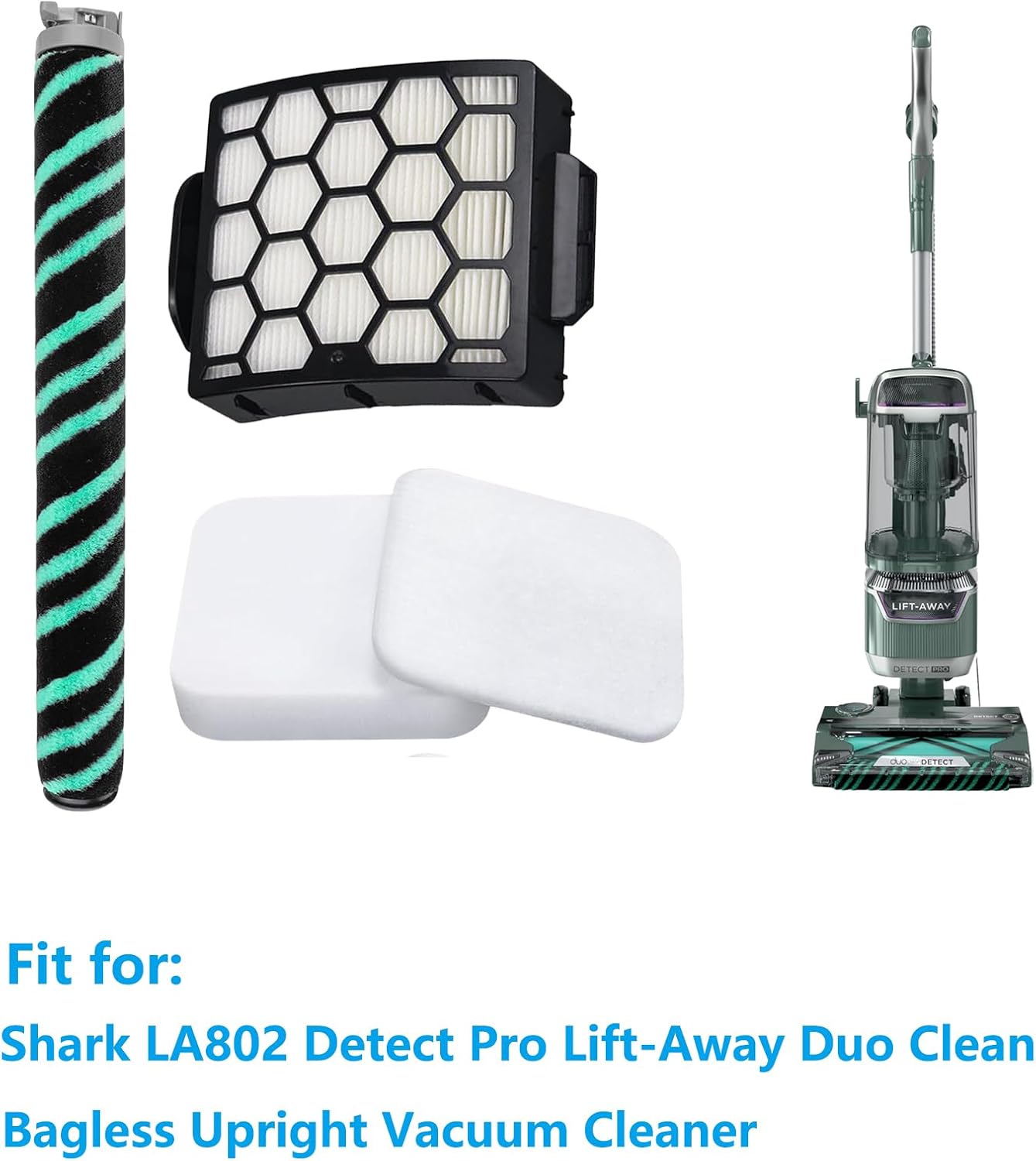 HEPA Filter Brush Roller Accessories Compatible with Shark LA802 Detect Pro Lift-Away Duo Clean Bagless Upright Vacuum Cleaner Replacement Parts XFFK320 XHF320