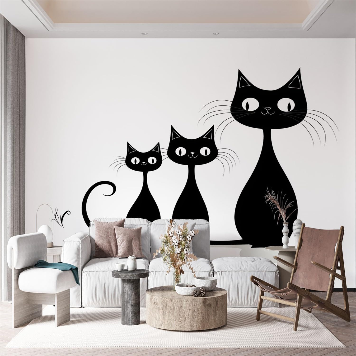 Papier Peint Panoramique Animal de Bande Dessinée Chat, Poster Fresque Murale Animaux de Bande Dessinée, Poster Mural pour Salon, Chambre d’Enfants ou Restaurant, 400 x 280 cm Décoration Fresque