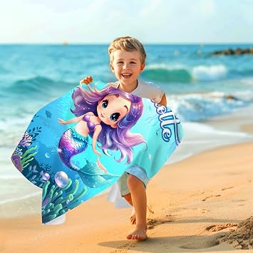 Personalized Beach Towel for Kids Adults with Name | Microfiber Lightweight Thin Towel | Mermaid Beach Towels for Girls | Quick Dry Custom Beach Towel | Sand Free Pool Towels for Beach Travel Pool