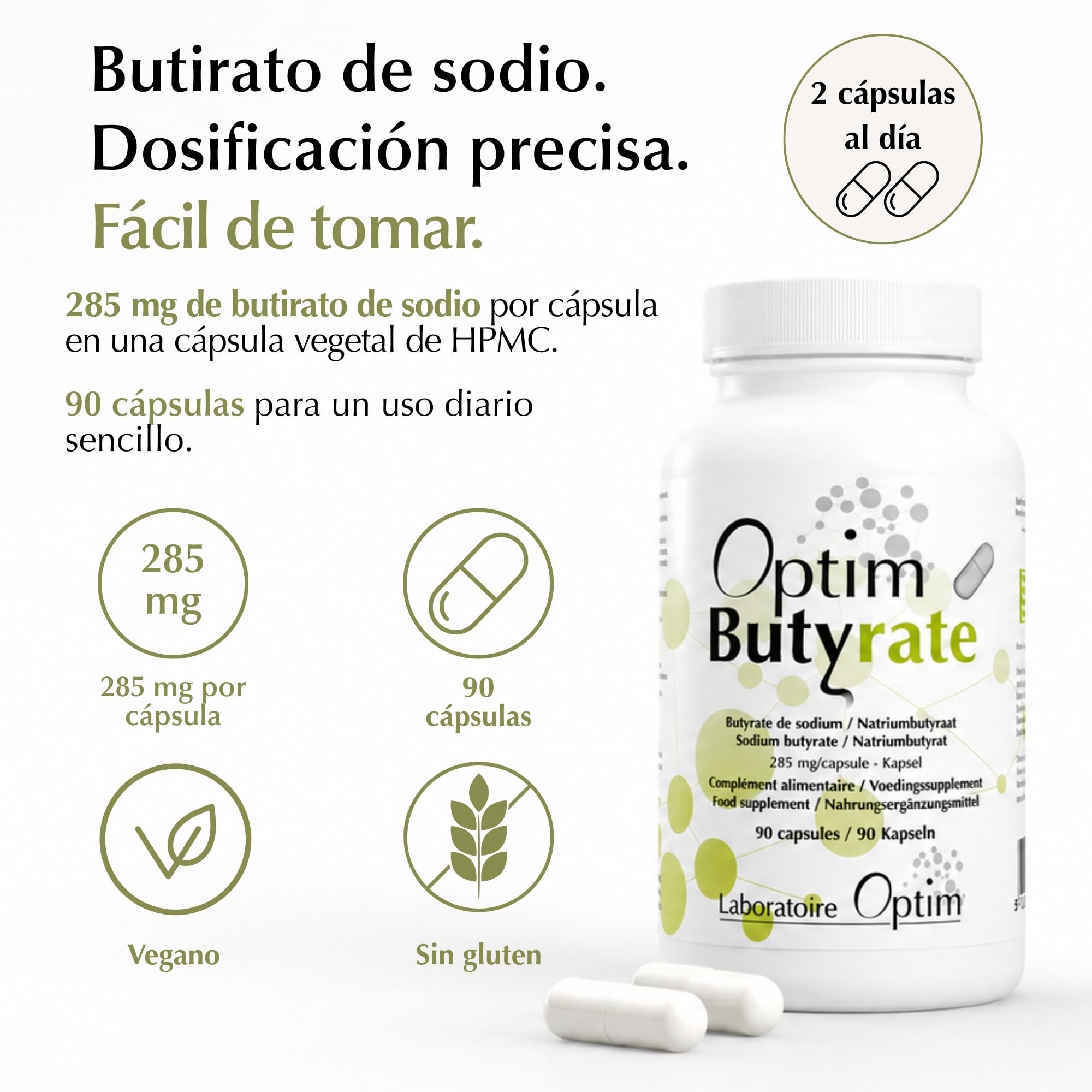 Pack 4x Optim Butirato 90 cápsulas Suplemento de butirato - Tránsito, colon, intestino débil