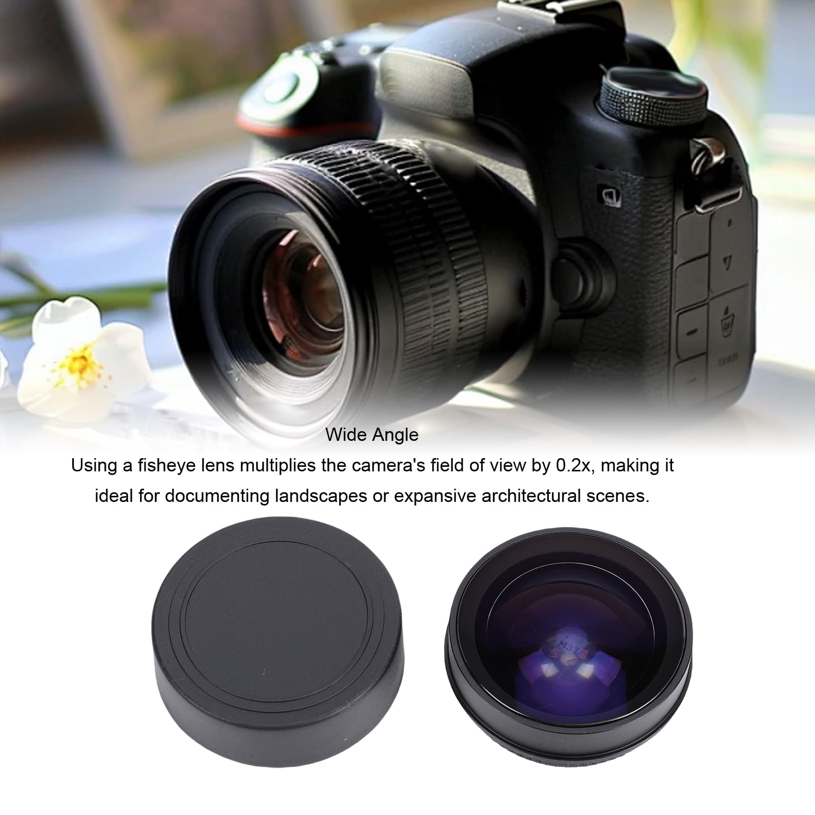 Obiettivo Fish Eye 37 Mm 0,2X |Lente in Lega di Alluminio in Vetro Ottico con Effetto Ultra Grandangolare da 180 Gradi per Fotografia di Paesaggio, Adatta per Fotocamera da 37 Mm