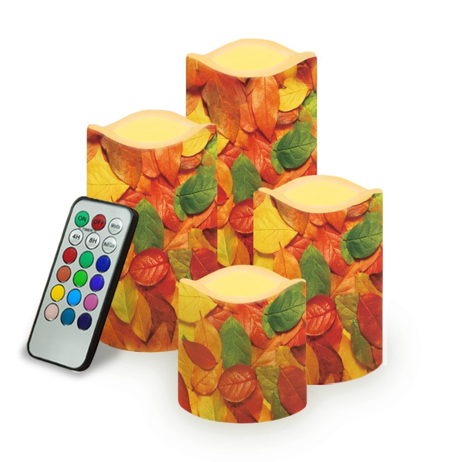 Kuiaobaty Fall Leaves Led Pillar Candle Realistic and Bright Flickering Battery Operated Flameless Led Tea Light Autumn Leaf Orange