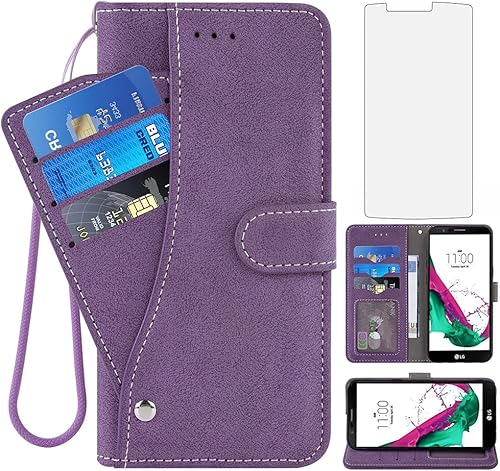 Asuwish Compatible con funda tipo cartera LG G4 y protector de pantalla de vidrio templado, correa de muñeca, funda de cuero con tapa para tarjeta