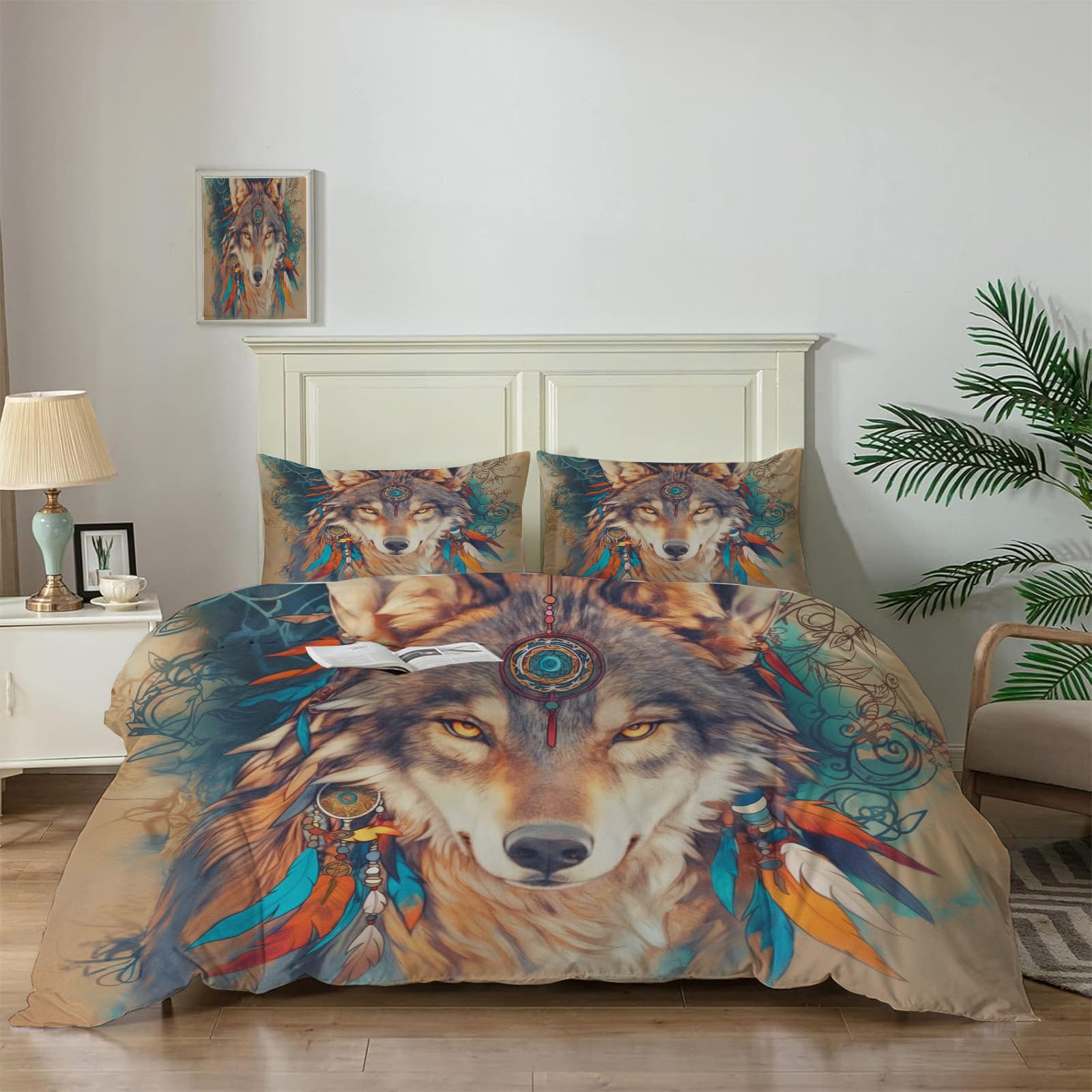 Couette 140x200cm loup réversible en microfibre douce avec zip invisible