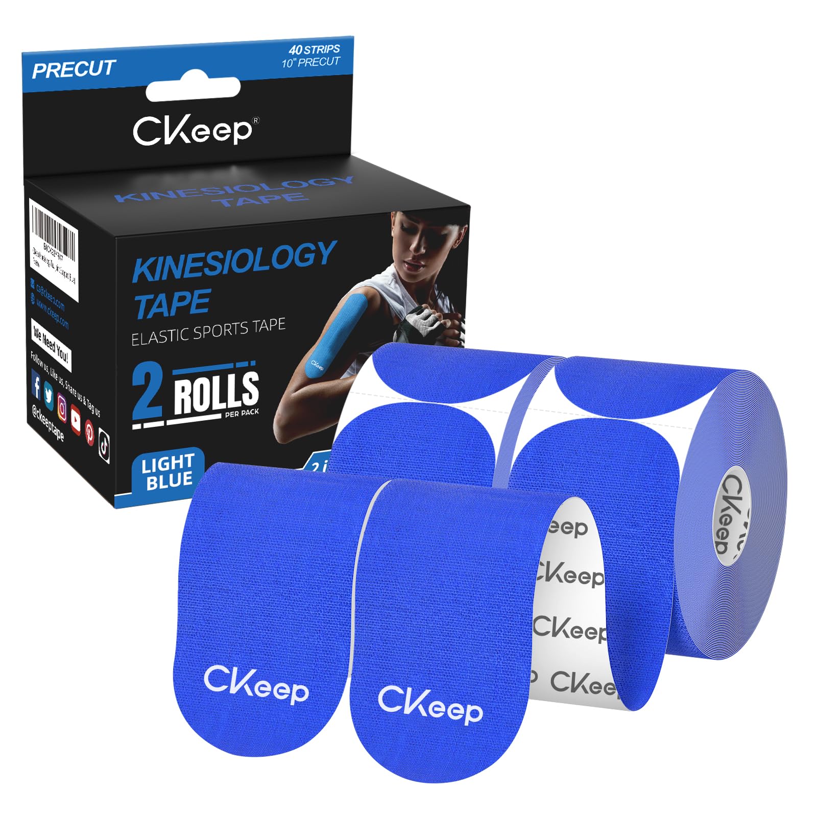 CKeep Kinesiology Tape precut Strips, 40 Count Elastic k Tape, Blue