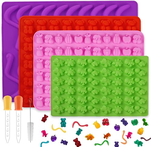 Miniatura 9 de Dos tamaños diferentes de moldes de gomitas de oso, juego de 4 moldes antiadherentes de silicona para chocolate con 2 cuentagotas Verde, azul, rojo,