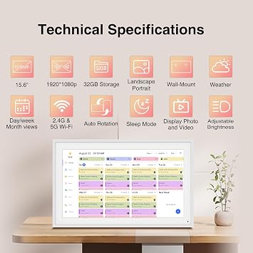 Viewedge Digital Calendar 15.6 Inch Wall Planner Electronic Calendar | Chore Chart Smart Touchscreen Interactive Display for Family Schedules, Wall & Desk Mountable