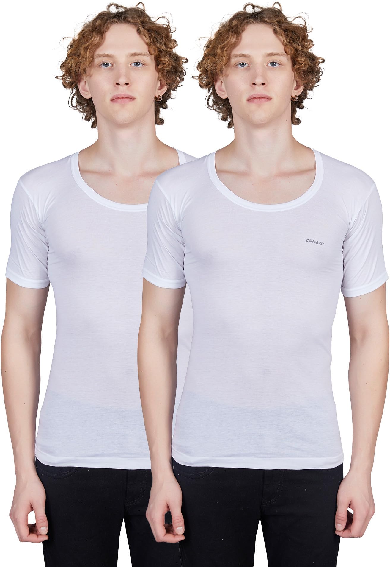 Shera Cotton Men Half Sleeve Vest, Men's Round Neck Half Sleeve Vest for Everyday Wear, Airflow Fabric, Lightweight and Comfortable - Pack of 2 White