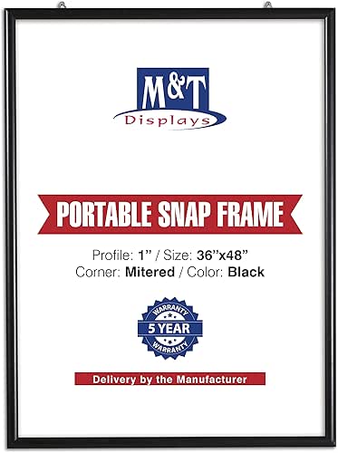 M&T Displays Portable Snap Poster Frame 36x48 Inch Black 1"