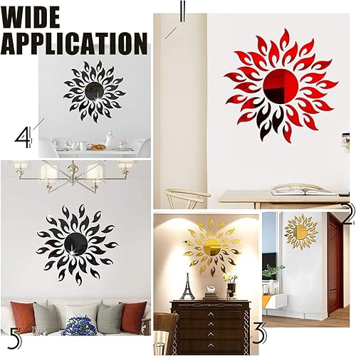 Miniatura 7 de CREATCABIN Calcomanías de pared con espejo de girasol 3D, calcomanías de pared de espejo acrílico, autoadhesivas, decoración de pared para sala de