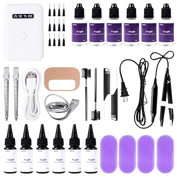 V Light hair extensions kit, Professional Hair Extensions Installation Kit, V light machine*1 V light hair removal tool*1 v light glue*6, glue remover *6. white machine set