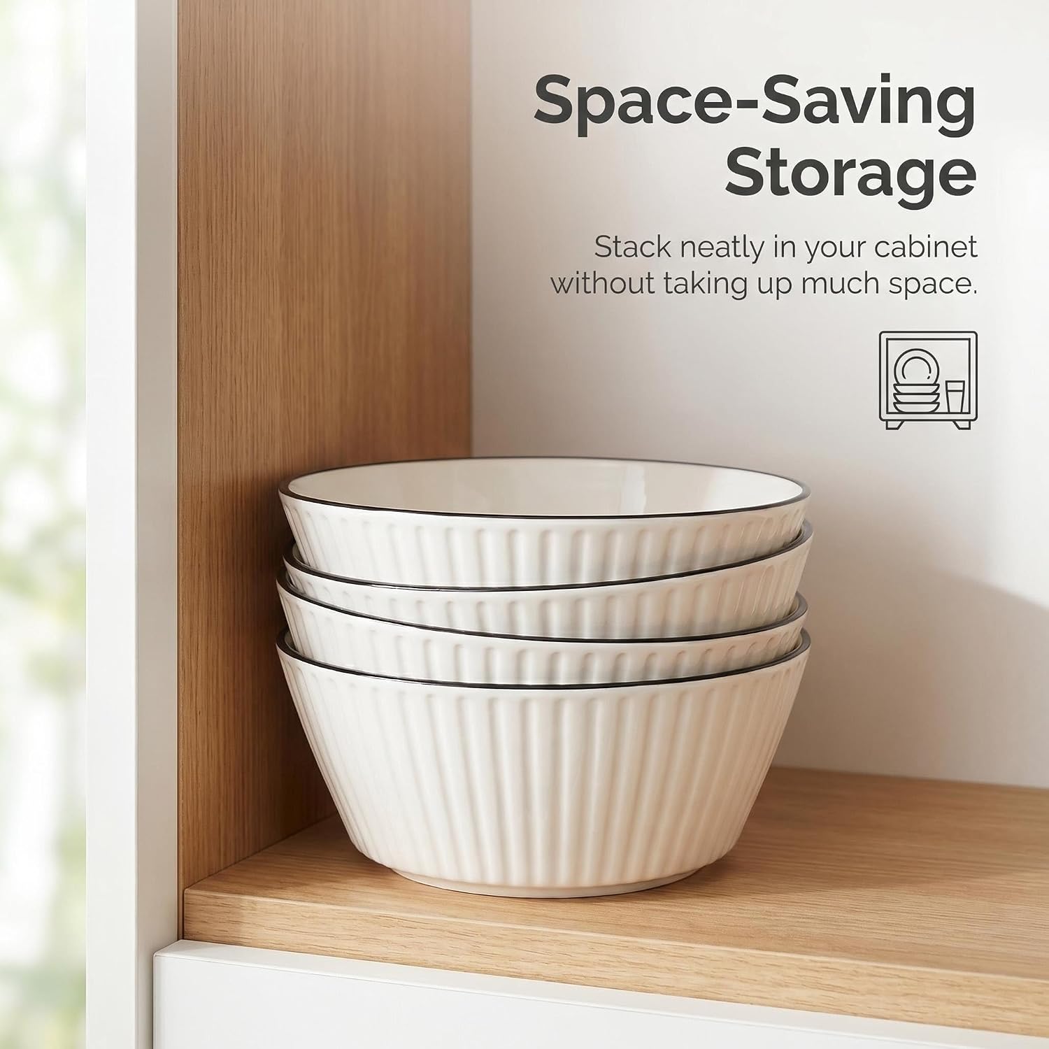 White Ceramic Serving Bowls Set of 4 – 26oz Stoneware Salad & Soup Bowls, Microwave and Dishwasher Safe, Ideal for Everyday Kitchen Use and Dinner Parties