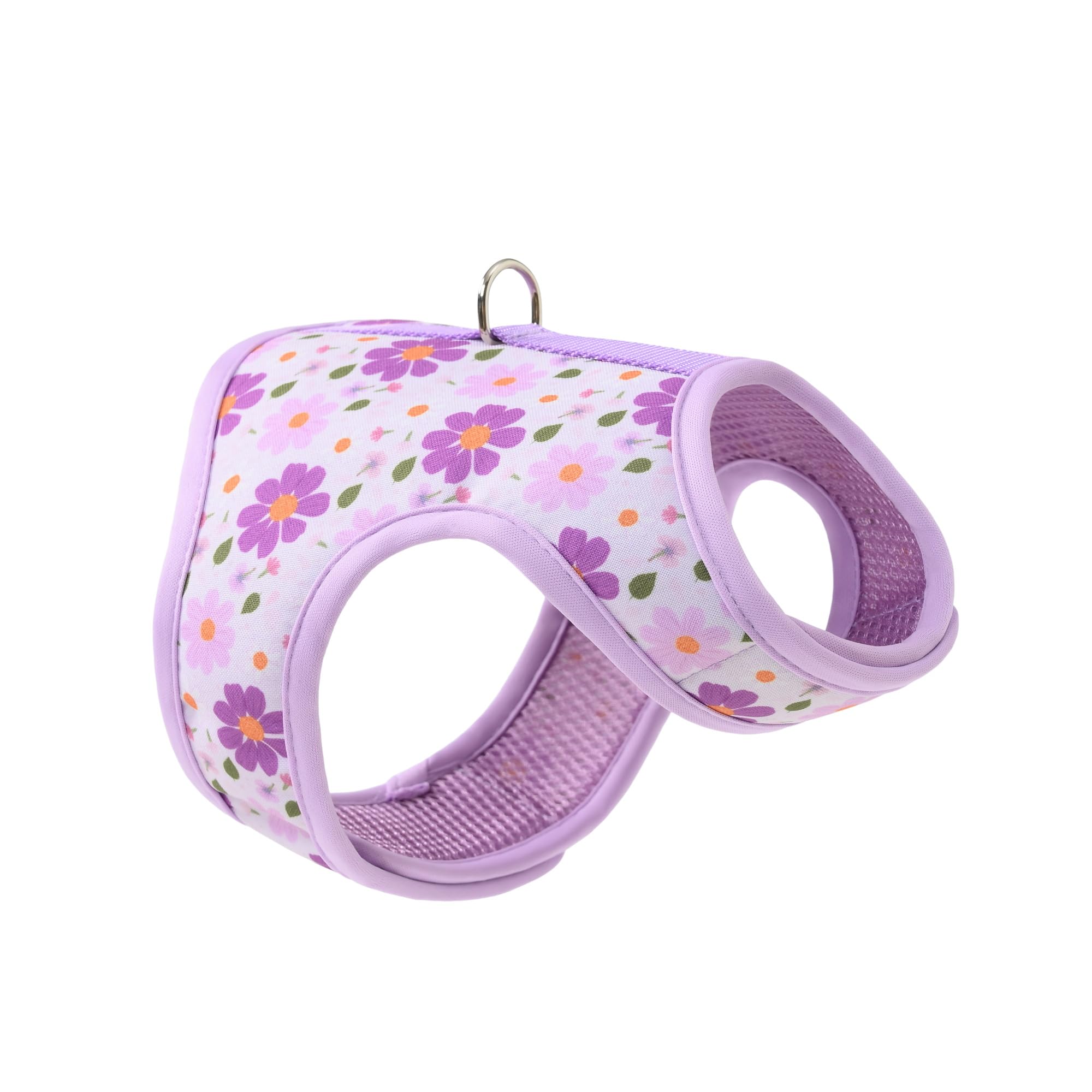 Mile High Life Dog Harness, Air Mesh Floral Vest Harness for 20 lbs Small Dogs & Cats, Easy Get on Adjustable Easy Closures Both Neck and Chest(Purple Flower, XS Chest 14