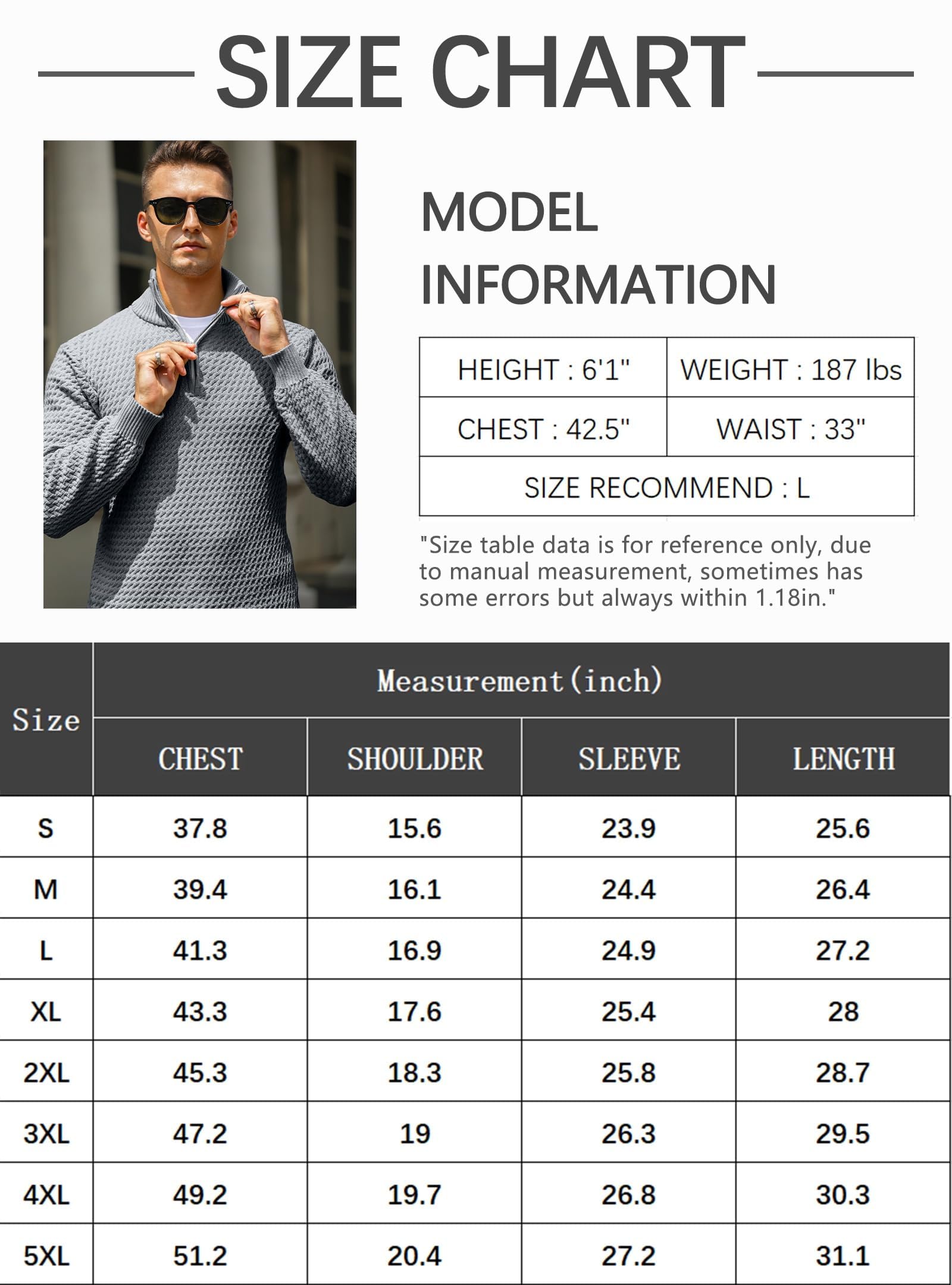 HYPESTFIT Pull Homme 1/4 Zip - Pullover Tricoté à Col Montant avec Fermeture Éclair, Manches Longues et Poignets Côtelés