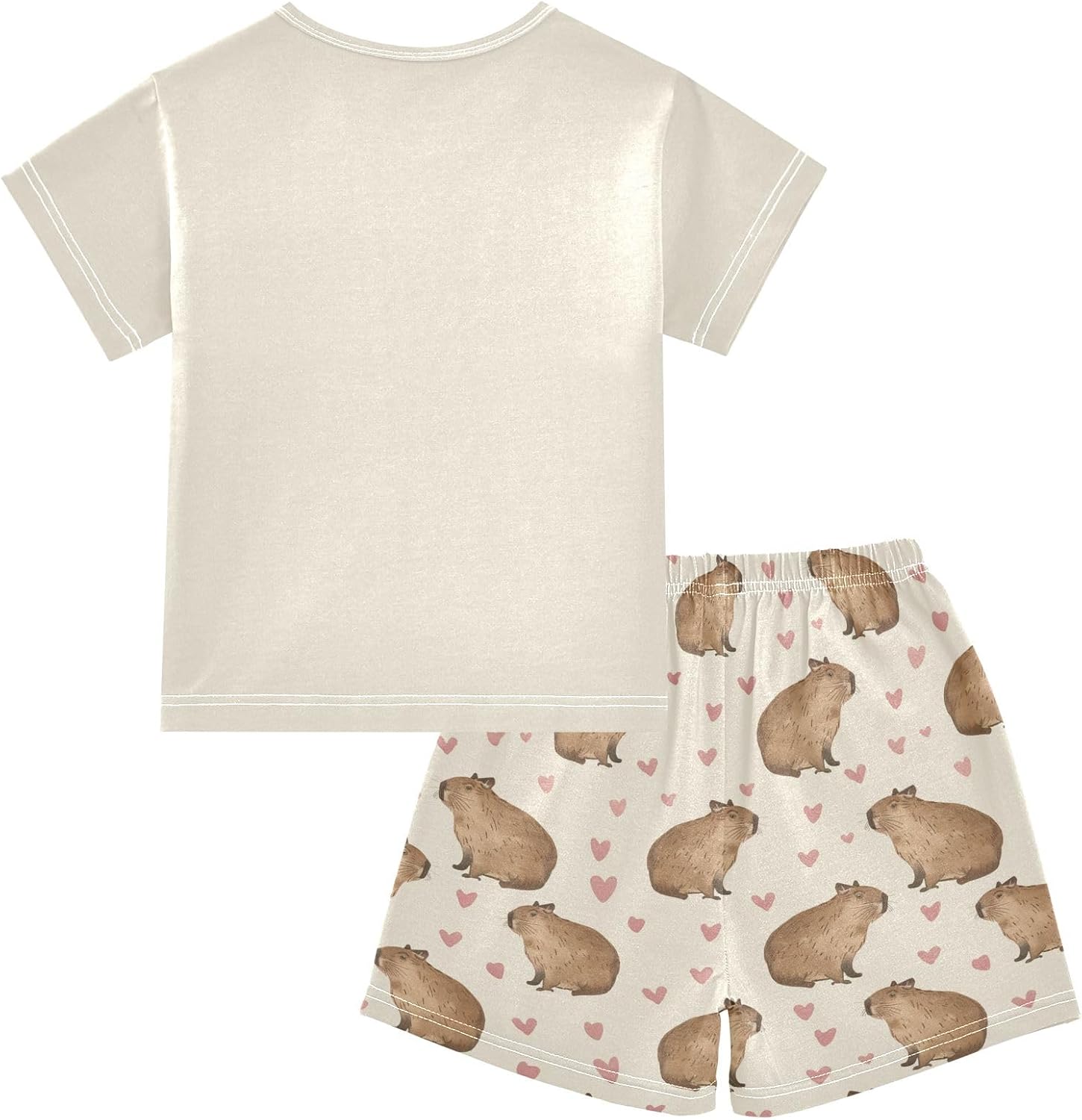 Capybara with Pink Hearts Summer Cute Pajama Sets, Short Sets for Sleep Wears - Image 4
