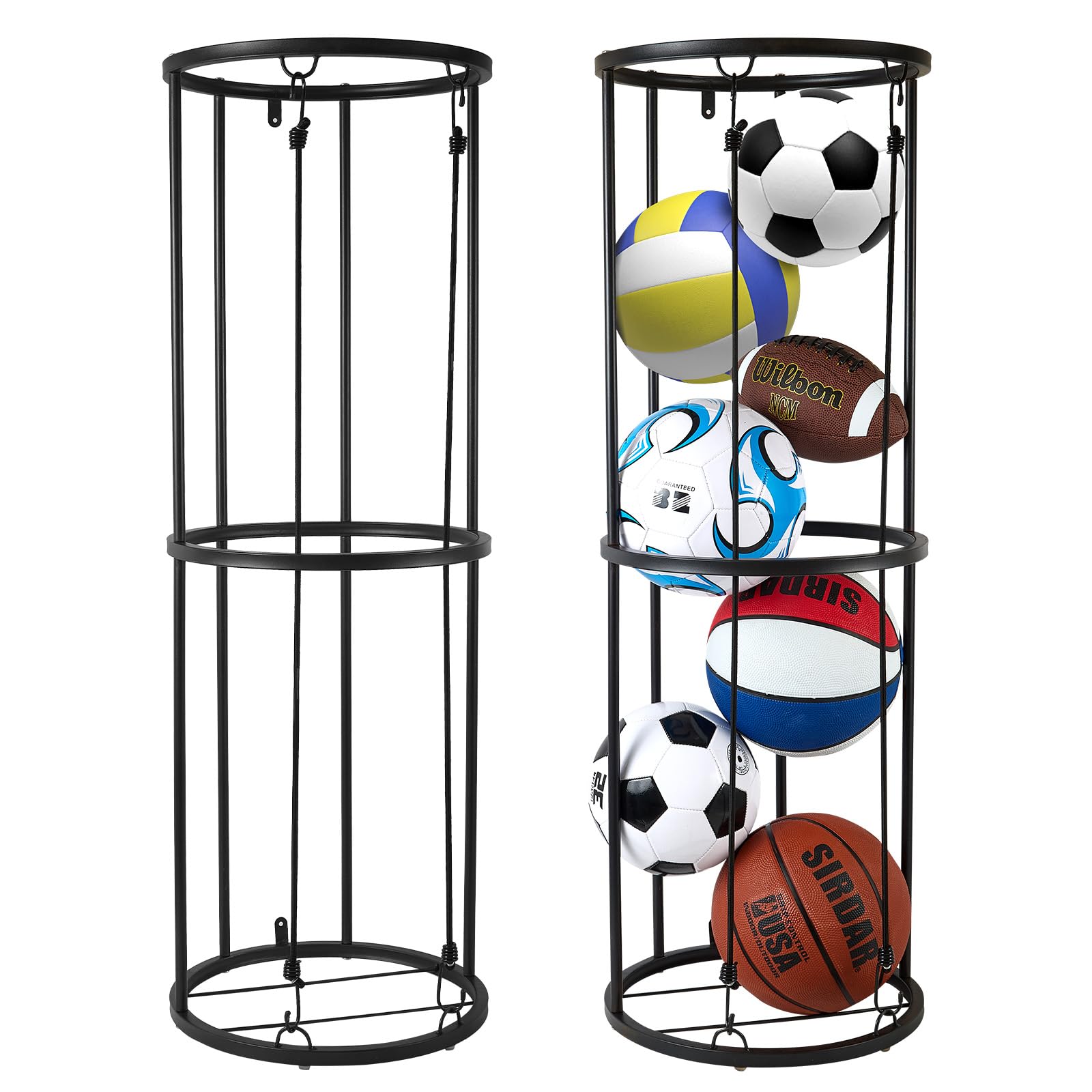 Garage Ball Storage Rack - Wall-Mounted Vertical Ball Holder for Basketball, Soccer, Volleyball, Football - Space-Saving Sports Organizer for Garage, Home, Basement, Kids' Room, Outdoor Use
