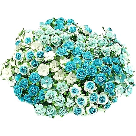 Amazon Com Nava Chiangmai 人造桑樹紙玫瑰花混合色裝飾花適用於手工藝剪貼簿花朵裝飾紙藝剪貼簿迷你裝飾花 藍色色調 居家與廚房