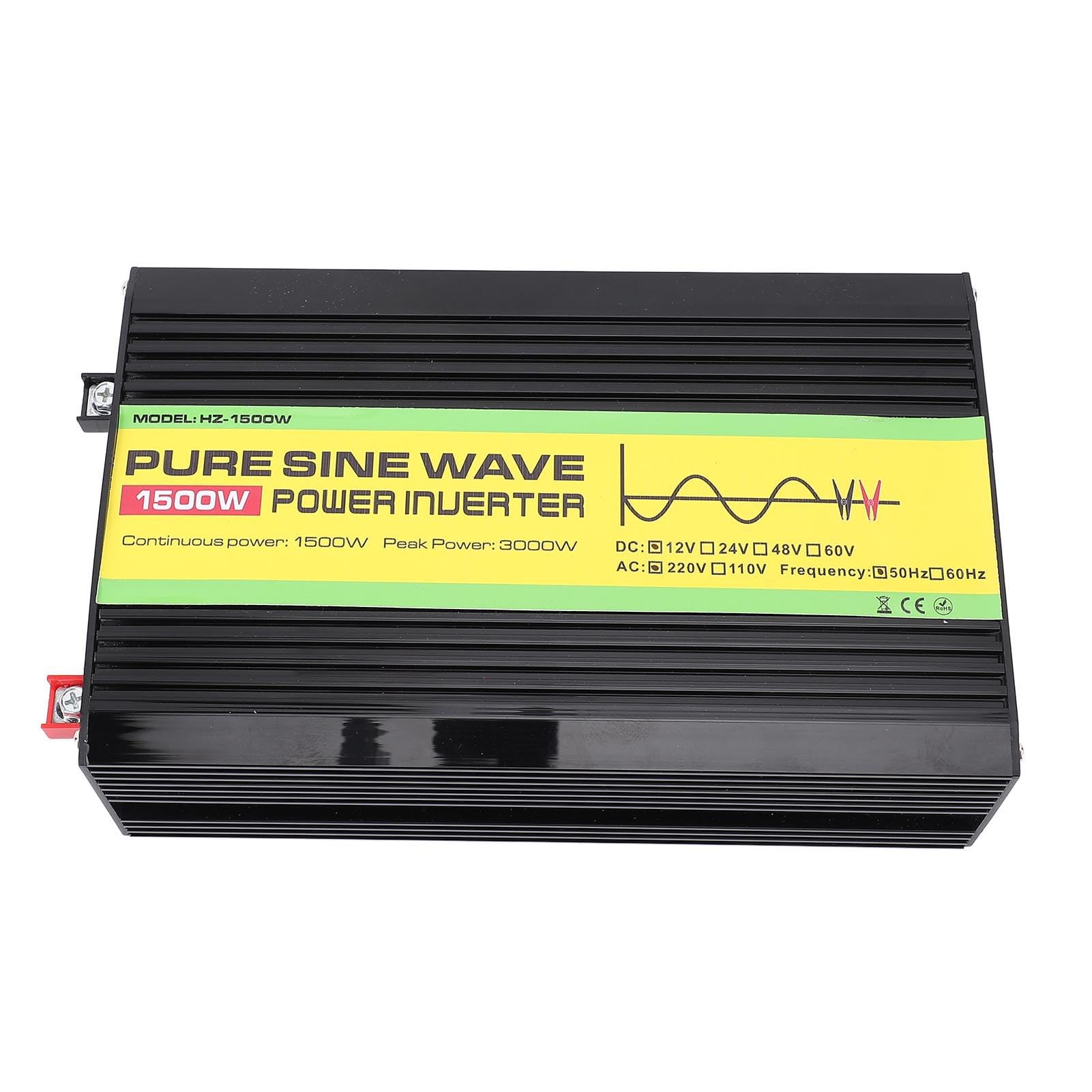 Ausla Falownik Sinusoidalny o Mocy 1500 W, Falownik Solarny ABS 12 V DC z Wyświetlaczem LCD, Moc Szczytowa 3000 W, 2 Porty USB i Gniazdo Uniwersalne, do Stosowania W Podróży Samochodem Rezerwowe