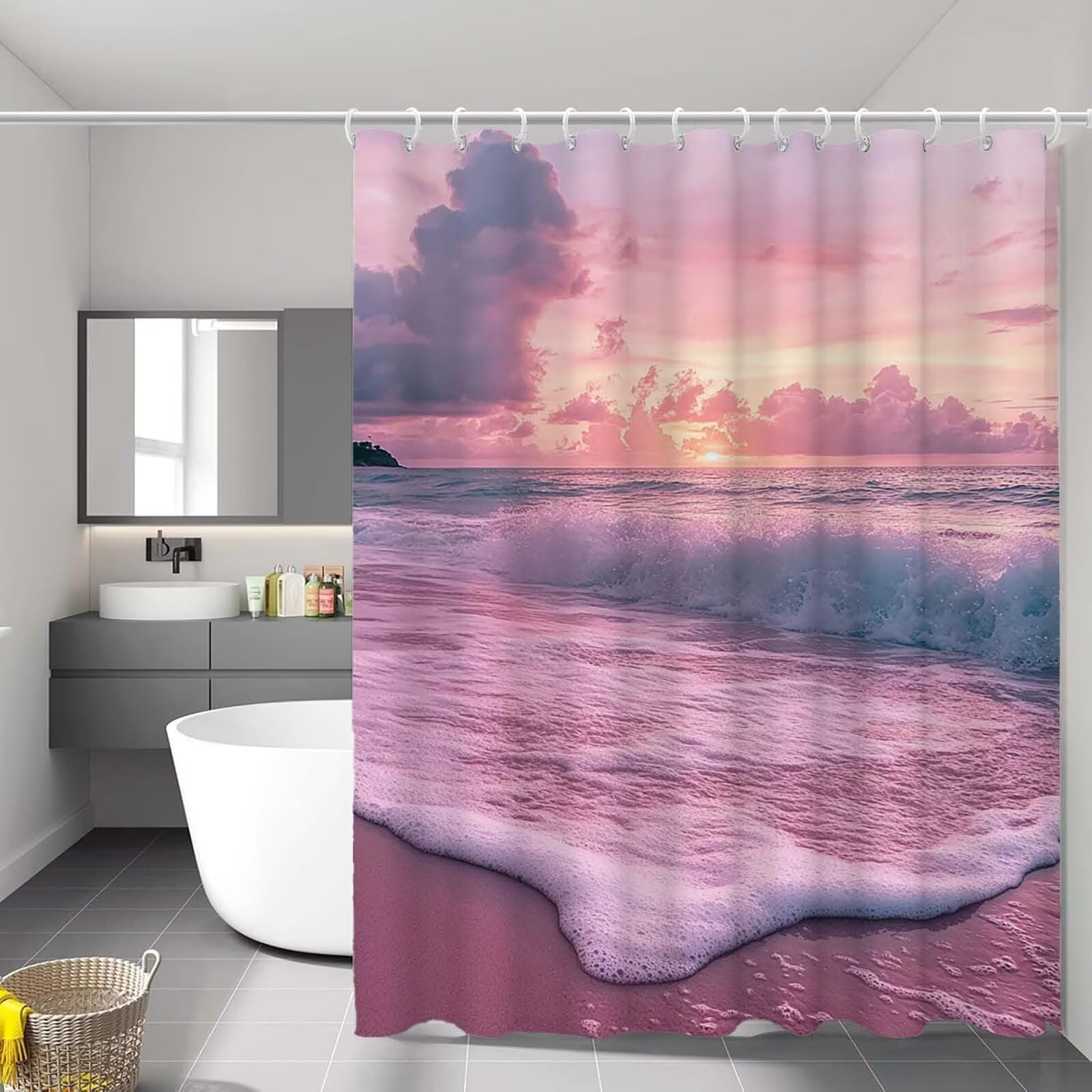 Rideau douche rose 90x180 pour une ambiance plage et évasion