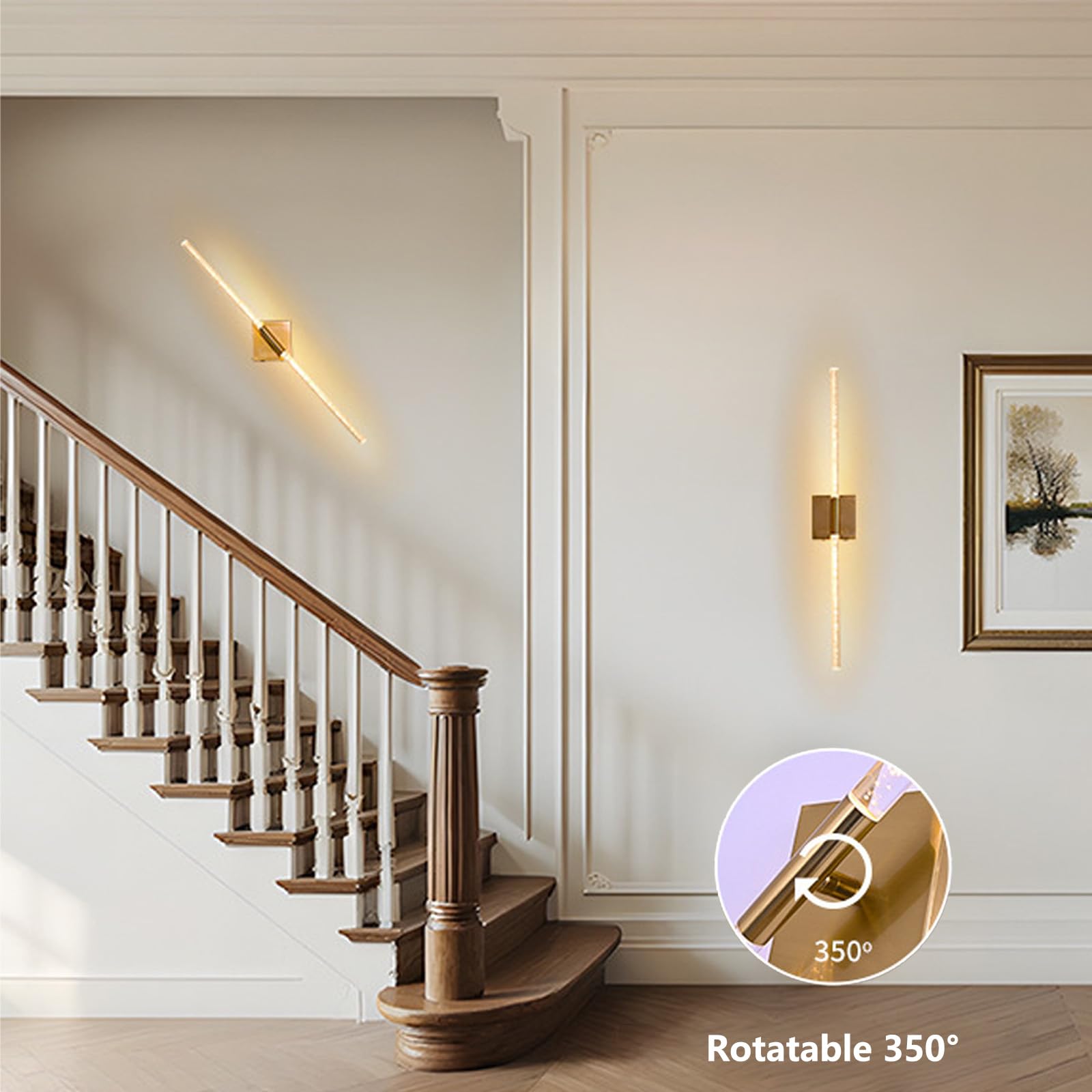 Lampada da Parete Senza Fili a Batteria, dimmerabile, con Controllo Touch, con Telecomando, Ricaricabile Tramite USB, per Camera da Letto e Soggiorno (Oro, 2 Confezioni, 100 cm)