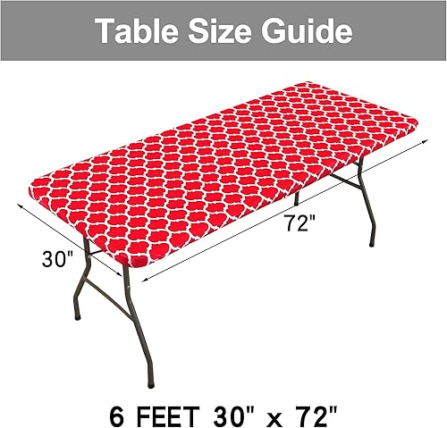 Miniatura 7 de Smiry - Mantel de vinilo elástico ajustable, mantel rectangular de 30 x 72 pulgadas con parte trasera de franela para mesa plegable de 6 pies,