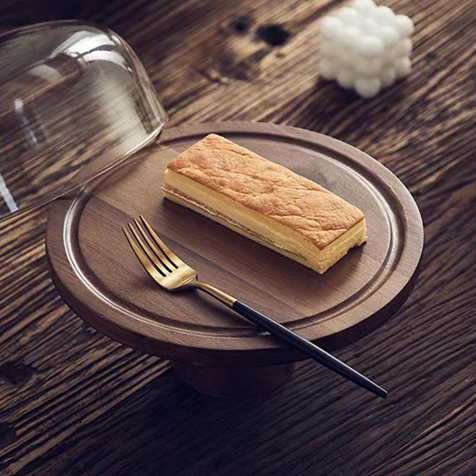 Aramox Alzata per Torte in Legno, Espositore per Dessert con Cupola in Vetro, Base in Legno 26 X 27,5 X 26 Cm con Coperchio da 23 Cm, Vetrina per Torte e Pasticceria per Compleanni, Matrimoni,