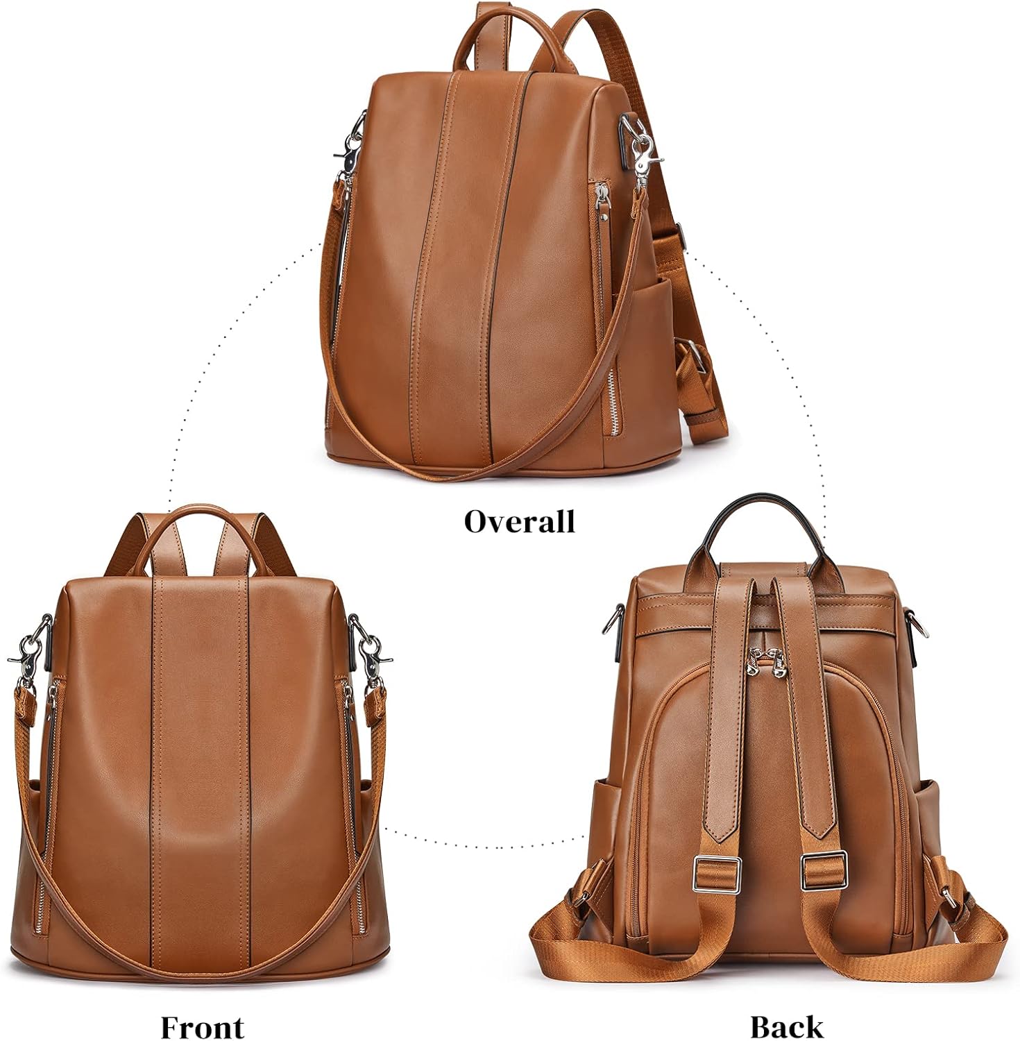 S-ZONE Leather Backpack Purses for Women Antitheft Rucksack Shoulder Bag Medium - Image 6