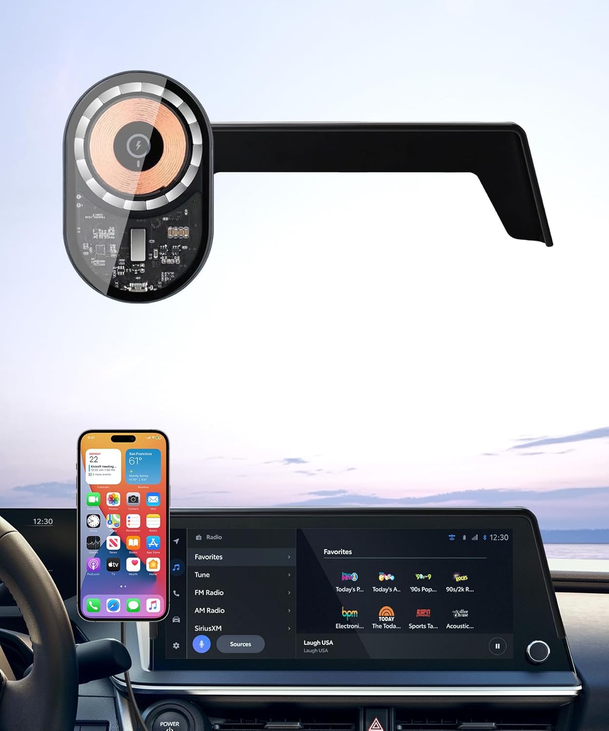 Wireless Charging car Phone Holder for Toyota Prius 2023-2026 Accessories 12.3 inch Screen Fixed Clip,360° Rotation car Phone Mount Compatible with MagSafe