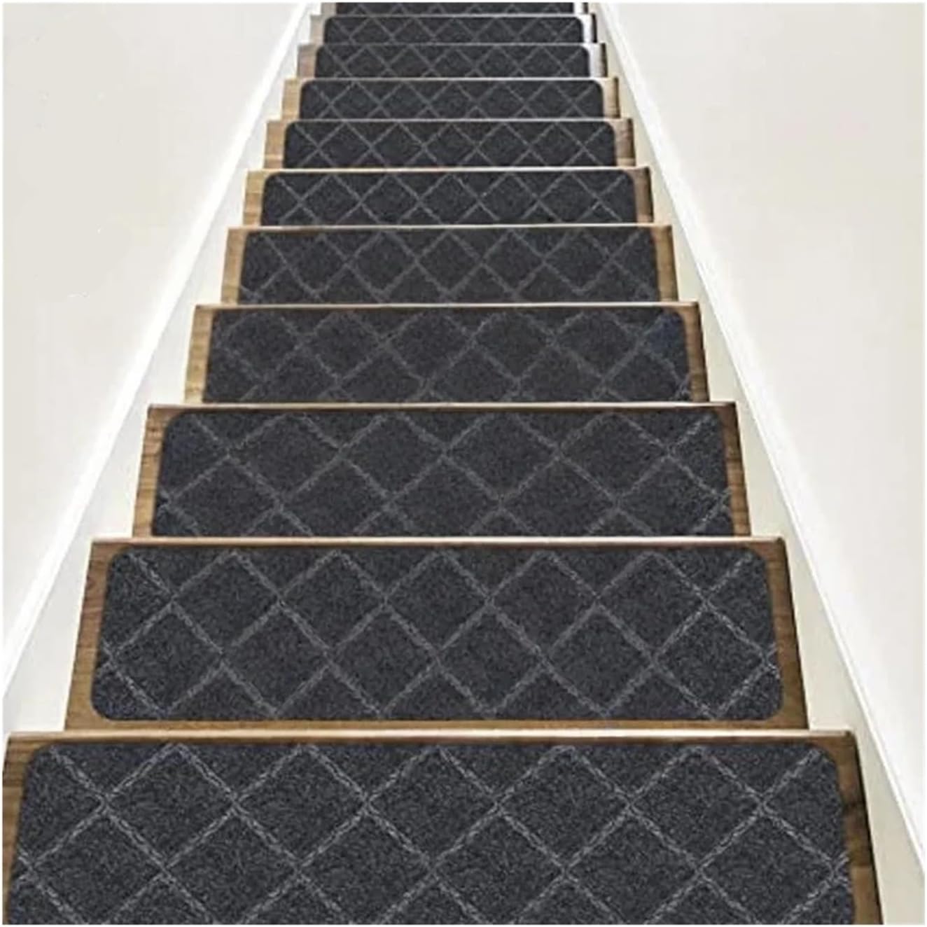 Stair Treads Slip Carpet 1pc 76x20cm Stair Tread Carpet Mat Self-Adhesive Floor Door Step Staircase Non Slip Pad Protection Cover Pads Home Decor(Black Diamond)