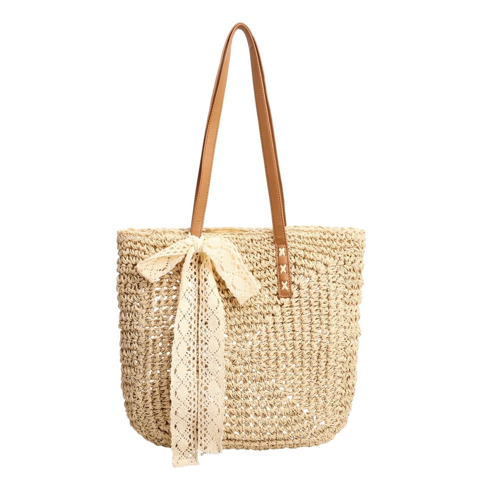 borsa donna estiva Borsa for la spesa a spalla intrecciata in paglia casual da donna di grande capacità spiaggia