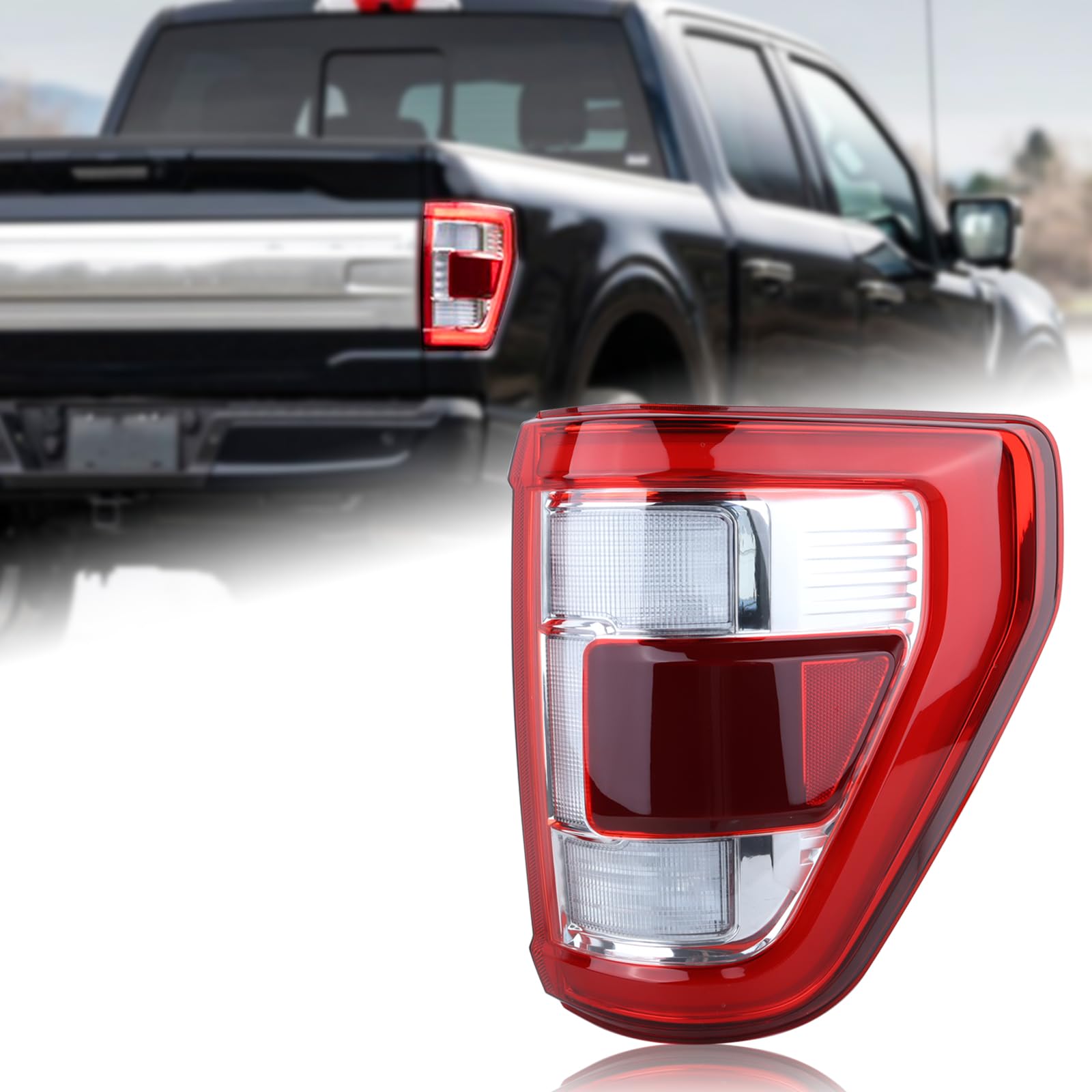 Duolctrams LED Tail Light Rear Lamp Assembly w/Blind Spot (Module NOT Included) Compatible with 2021-2023 Ford F150 King Ranch/Lariat/Limited/Platinum