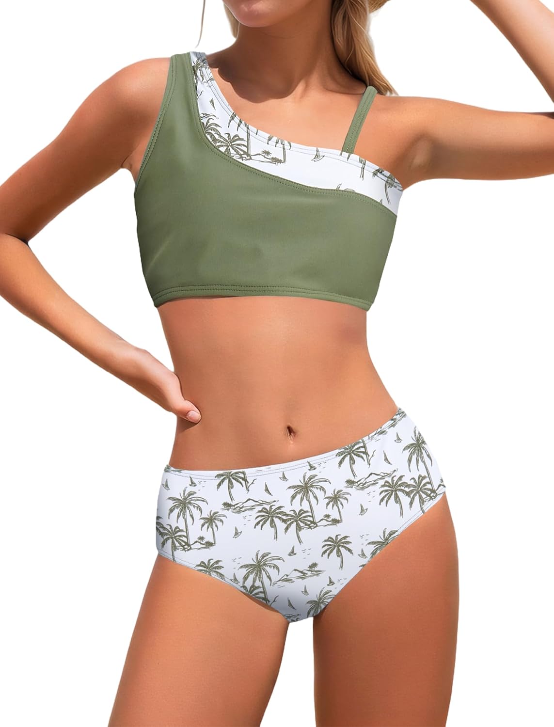 JiAmy Girls Swimsuits 3 Pieces Bikini Adjustable Spaghetti Strap Kids Bathing Suit Cover Up Skirt with Chest Pad 9-16 Y