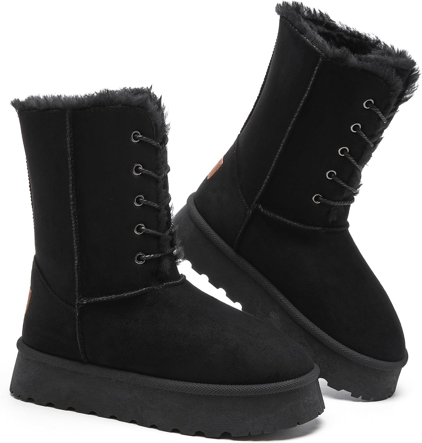 Uoidru Women's Snow Boots Mid-calf Boot Lace-up Winter Boots for Women Fur Lined Boot Womens Suede Platform Snow Boots